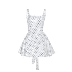 Square neck polka dot bowknot tank mini dress