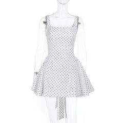 Square neck polka dot bowknot tank mini dress