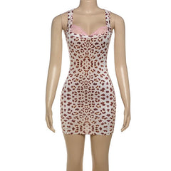 Leopard print lace hem mini dress