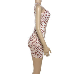 Leopard print lace hem mini dress