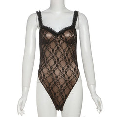Lace sweetheart neck ruffle cami bodysuit