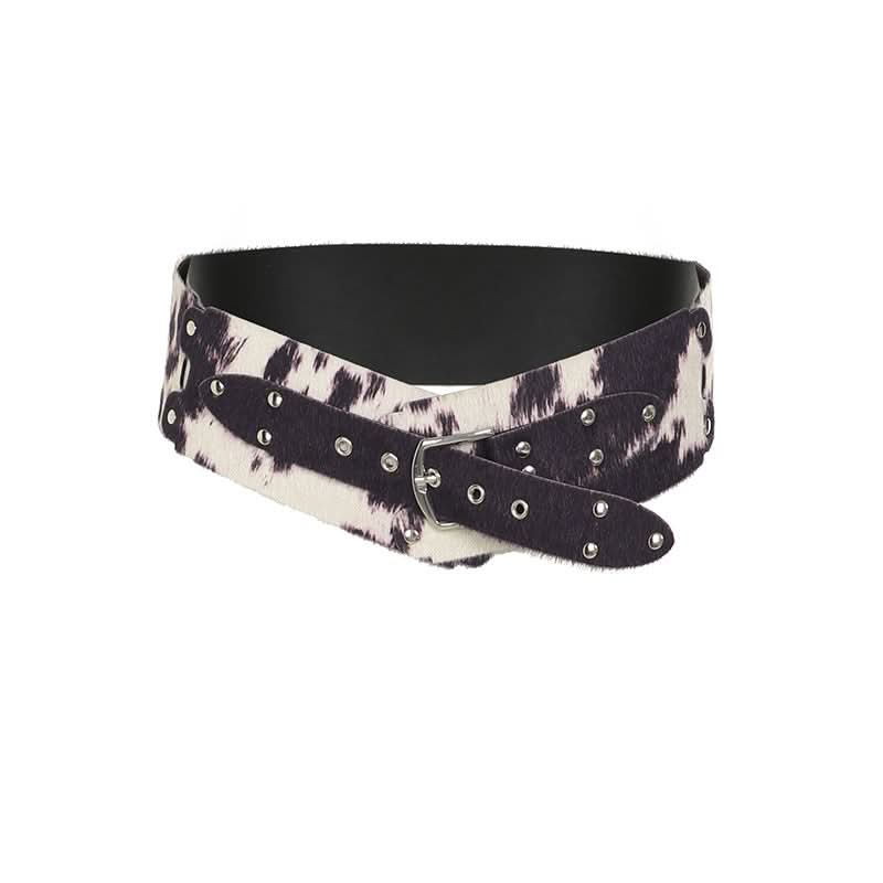 Contrast buckle PU leather patchwork belt