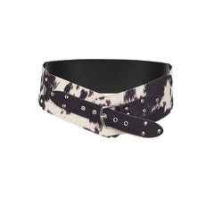 Contrast buckle PU leather patchwork belt