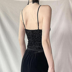 Lace hem print backless cami top