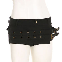 Button buckle solid low rise short pant