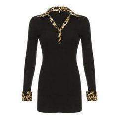 Turnover collar leopard print button mini dress