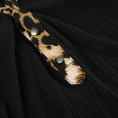 Turnover collar leopard print button mini dress