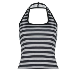 Halter striped print beaded top