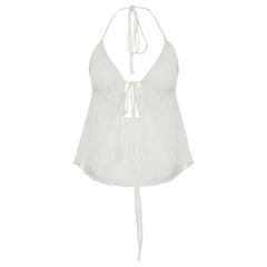 Halter lace self tie backless top