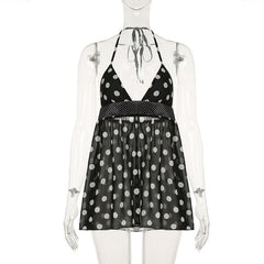 Halter v neck polka dot backless mini dress