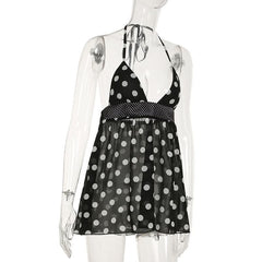 Halter v neck polka dot backless mini dress