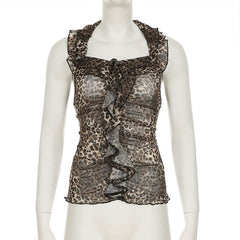 Halter ruffle leopard print backless top
