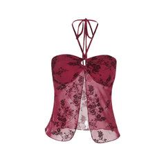 Halter o ring mesh crop top