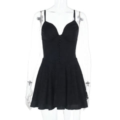 V neck lace button cami mini dress
