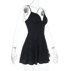 V neck lace button cami mini dress