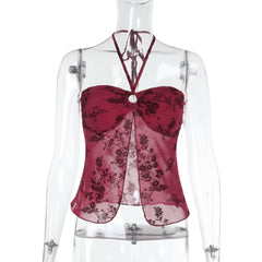 Halter o ring mesh crop top