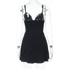 V neck lace button cami mini dress