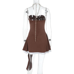 Halter metal chain ruffle mini dress