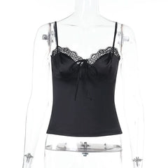Lace hem satin bowknot cami top