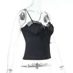 Lace hem satin bowknot cami top