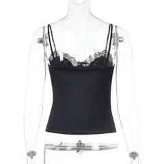Lace hem satin bowknot cami top