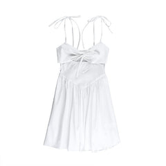 Self tie ruched hollow out smocked cami cut out mini dress