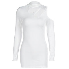 Long sleeve hollow out irregular solid cut out mini dress
