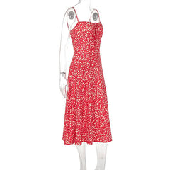 Square neck flower print slit cami midi dress