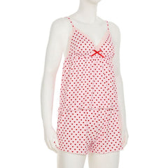 Bowknot lace hem v neck heart print cami pant set