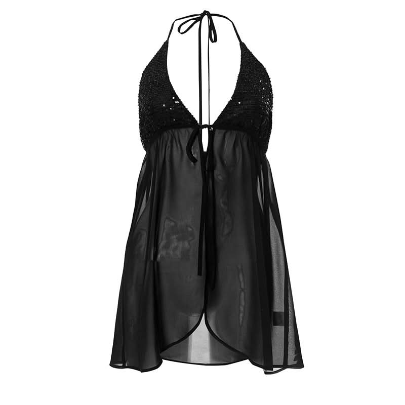 Halter v neck glitter mesh top