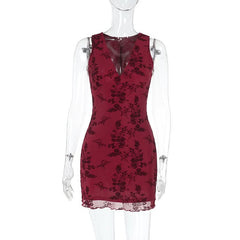 V neck sleeveless mesh mini dress
