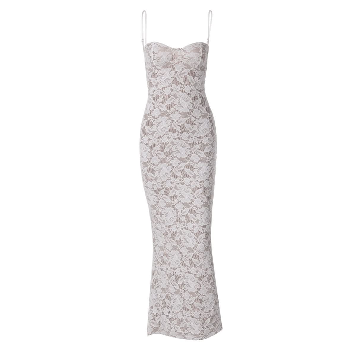 Sweetheart neck lace slit cami maxi dress