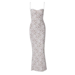 Sweetheart neck lace slit cami maxi dress
