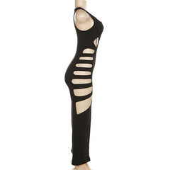 Hollow out solid tank cut out maxi dress