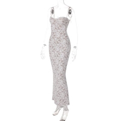 Sweetheart neck lace slit cami maxi dress