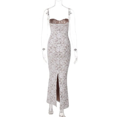 Sweetheart neck lace slit cami maxi dress