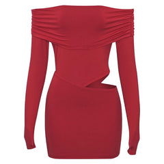 Off shoulder long sleeve hollow out ruched cut out mini dress