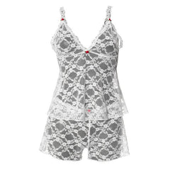 V neck lace see through cami short pant set