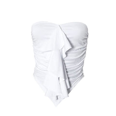 Ruffle ruched solid tube top