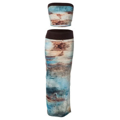 Contrast backless tube maxi skirt set