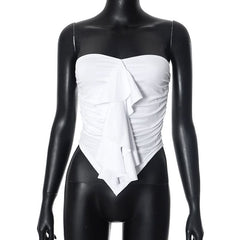 Ruffle ruched solid tube top
