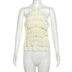 Halter ruffle self tie backless top