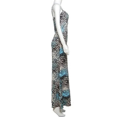 Leopard print contrast hollow out cami cut out maxi dress