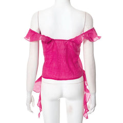 Off shoulder ruffle backless top