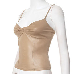 PU leather ruched cami top