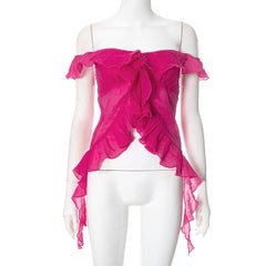 Off shoulder ruffle backless top