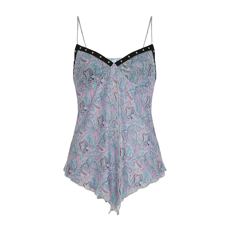 V neck contrast mesh cami top