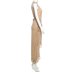 Crewneck hollow out glitter slit cut out maxi dress