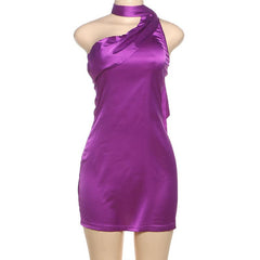 Halter self tie solid mini dress