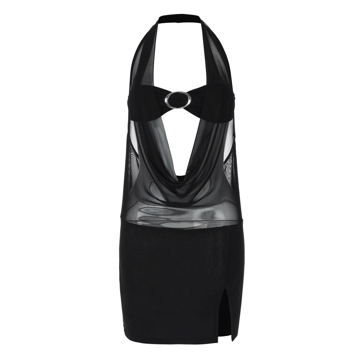 Halter mesh patchwork slit mini dress